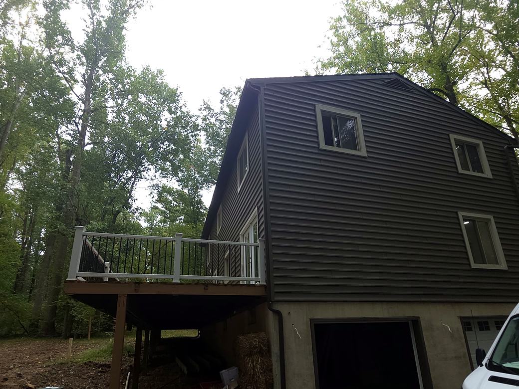 Raised deck with white railings